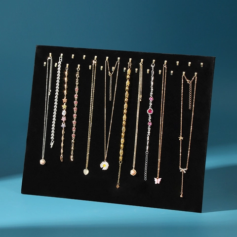 Necklace Display Stand Jewelry Storage Board With Metal Hooks Velvet PU Leather Folding Cardboard Portable Retail Countertop Organizer