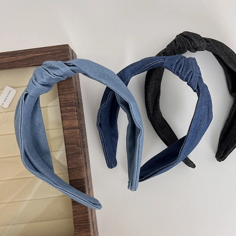 Denim Hoofdband Geknoopt Breed Retro Stof Haarband Vintage Haaraccessoires Voor Dames Casual Dagelijks
