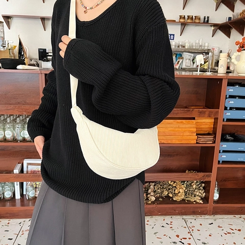 Bolso Dumpling Pana Media Luna Bandolera Correa Ajustable Casual Invierno Vintage Para Mujeres