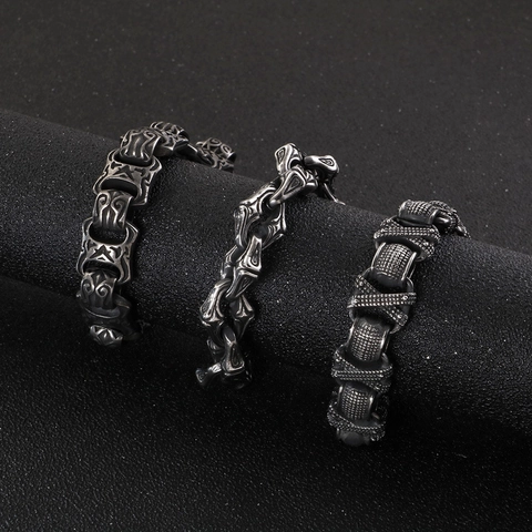Bracelet Vintage Pour Homme En Acier Inoxydable 316L Avec Runes Gravées Style Punk Gothique Bijou Cadeau