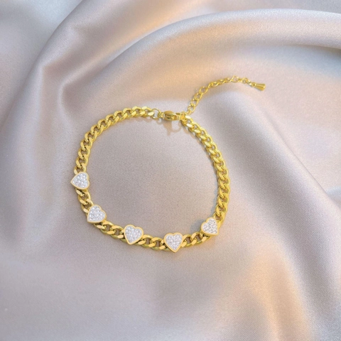 Collana Con Pendenti A Cuore Acciaio Inossidabile Catena Cubana Strass Placcato Oro Gioielli Eleganti