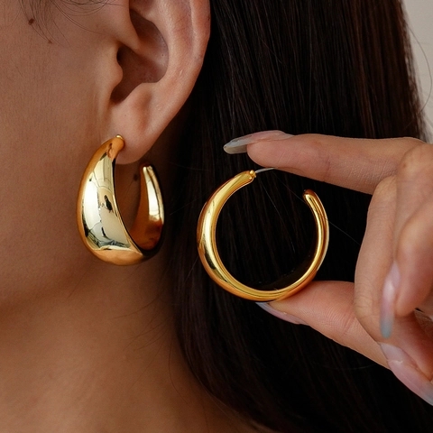 Orecchini In Lega Geometrici A Forma Di C Goccia D'acqua Con Perno In Argento Sterling 925 Placcati Oro Per Donna