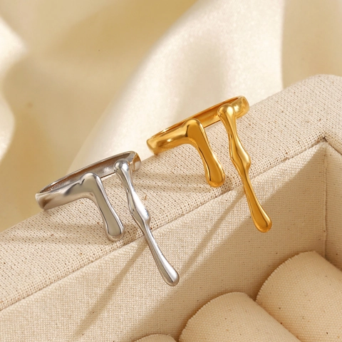 Stainless Steel Open Ring Lava Irregular Fluid Molten Metal Design Adjustable Fashion Personality Jewelry For Women