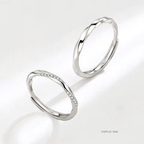 S925 Sterling Silber Möbius Ringe Zirkonia Verstellbar Offenes Band Für Paare Liebhaber Valentinstag Geschenk Schlicht