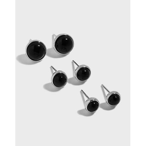 S925 Sterling Silber Schwarzer Onyx Ohrstecker Geometrisch Rund Minimalistisch Koreanischer Stil Niche Design Damen Schmuck Geschenk