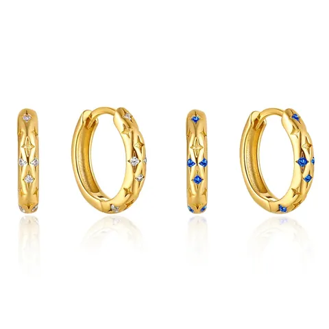 Orecchini a Cerchio in Argento Sterling S925 con Stella a Otto Punte Creativi Intarsiati con Zirconi Ear Cuffs Moda Stile Europeo Americano Gioielli per Donna Ragazze Regalo