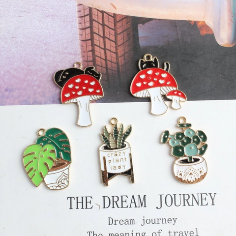 Alloy Enamel Cartoon Pilz Schwarze Katze Topfpflanze Charms Für DIY Halskette Armband Schmuckherstellung Zubehör