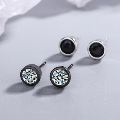Lussuosi Orecchini a Bottone Geometrici in Rame Circolari per Donna Semplice Oro Nero Oro Bianco Strass Intarsiato Gioielli