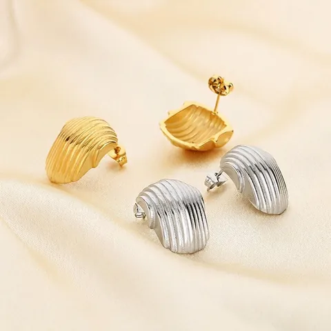 Minimalist Geometric Striped Stud Earrings For Women Stainless Steel 18K Gold Plated Irregular Shell Texture Vintage Style