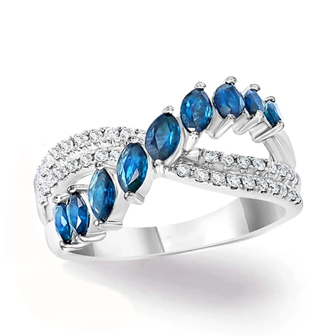 Marquise Cut Zircon Ring For Women Copper Bypass Cross Over Pavé Setting Elegant Fashion Jewelry