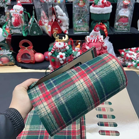 Christmas Flower Wrapping Plaid Fabric Lamb Wool DIY Bouquet Materials Holiday Gift Decor Florist Accessories