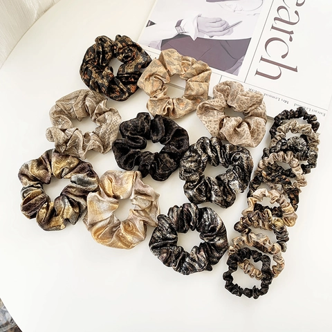 Elastici Per Capelli Con Stampa Leopardata Per Donna In Tessuto Satinato Metallico Lucido Accessori Eleganti