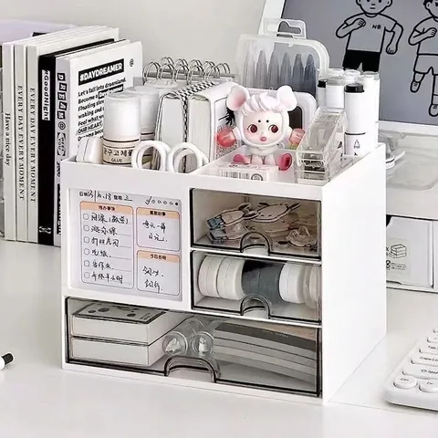 Desktop Storage Box Plastic Transparent Drawers Stackable Compartments Office Stationery Organizer Makeup Vanity Dustproof