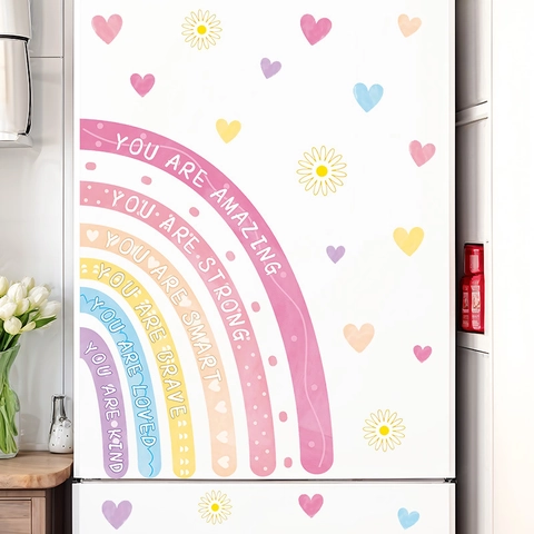 Autocollants Muraux Arc En Ciel PVC Auto-Adhésifs Citations Inspirantes Décor Pour Chambre Enfant Coeur Marguerite Amovible
