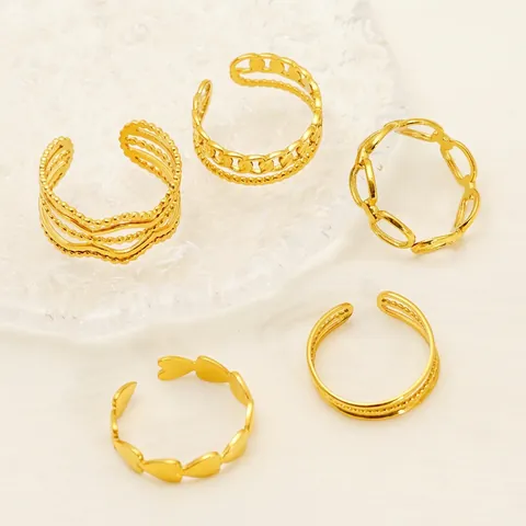 Edelstahl Hohlkette Offene Ringe Für Frauen 18K Vergoldet Verstellbar Herz Welle Perlen Minimalistischer Eleganter Schmuck