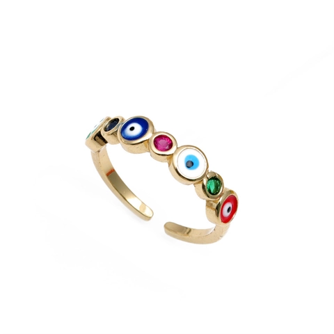 Evil Eye Copper Ring 18K Gold Plated Micro Set Zircon Enamel Open Adjustable Finger Jewelry Bohemia Style For Women