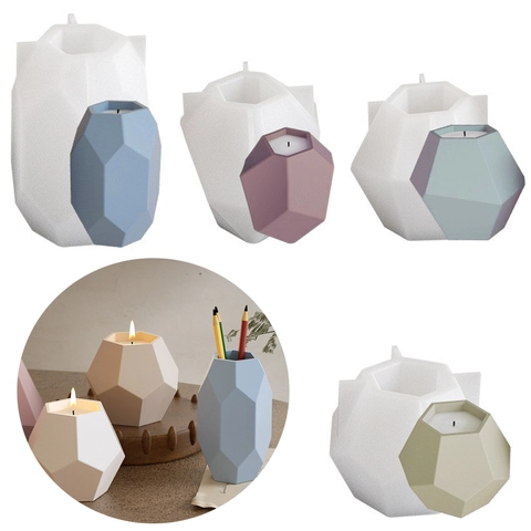 Hexagonal Faceted Silicone Mold For DIY Candle Cup Pen Holder Geometric Storage Jar Gypsum Resin Crafting Modern Minimalist