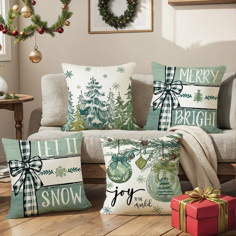 Weihnachts-Kissenbezüge Feiertagsdruck Dekorative Kissenhüllen Polyester Leinentextur Heimsofa Winterdekor