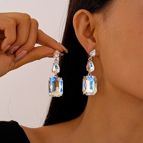 Geometrische Lange Hangende Oorbellen Legering Iriskristal Met 925 Sterling Zilveren Oorsteker Voor Dames Mode Elegant