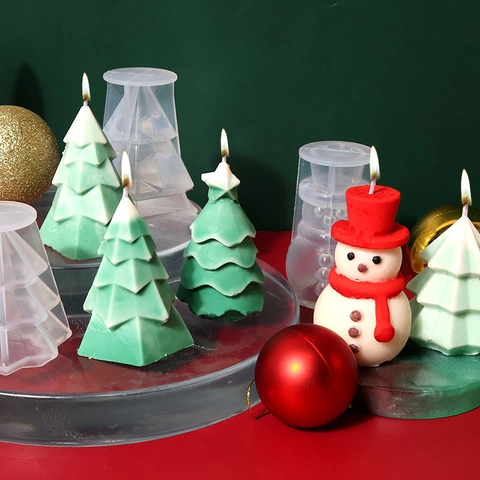 Molde De Silicona Para Velas De Navidad 3D Forma De Muñeco De Nieve Y Árbol De Navidad DIY Jabón Artesanal Resina Reutilizable