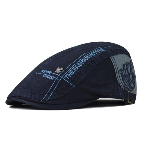 Coppola Da Uomo Vintage In Cotone Traspirante Cappello Ivy Regolabile Stile Britannico Ricamo Decorazione Teschio In Metallo