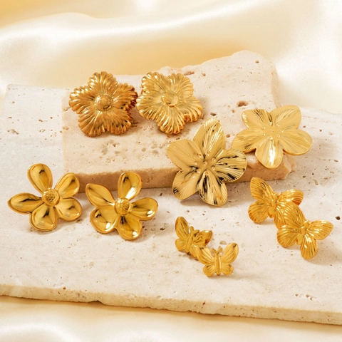 Blumen Schmetterling Schleife Ohrstecker Vergoldeter Edelstahl Mit Kunstperlen Vintage Eleganter Schmuck Frauen