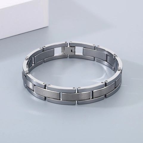 Bracciale A Maglie Magnetiche Per Uomo Acciaio Al Tungsteno Ceramica Con Intarsio Di Conchiglia Finitura Spazzolata