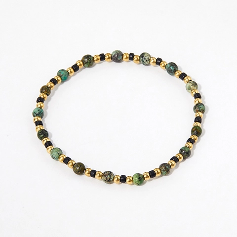 Bohemian Turquoise Beaded Bracelet Stainless Steel Beads Vintage Retro Elastic Cord Jewelry Women