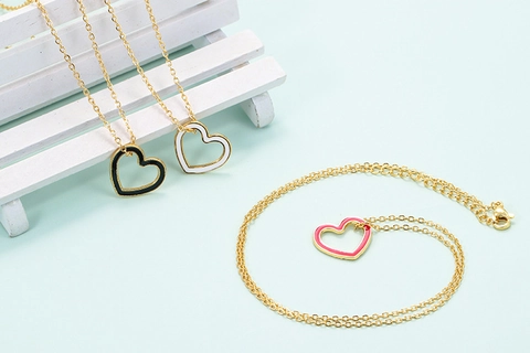 Fashion Copper Enamel Hollow Heart Pendant Necklace Colorful Zirconia Inlaid Gold Plated Jewelry For Women Valentine Gift