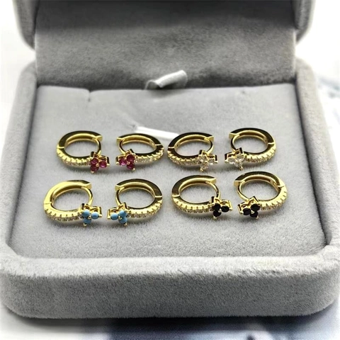 Geometric Flower Hoop Earrings With 925 Sterling Silver Earring Post And Zircon Inlay For Women Fashion Jewelry