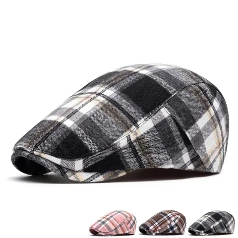 Vintage Plaid Flat Cap Breathable Mesh Ivy Hat Adjustable Denim Newsboy Beret For Men Women Outdoor Sun Protection