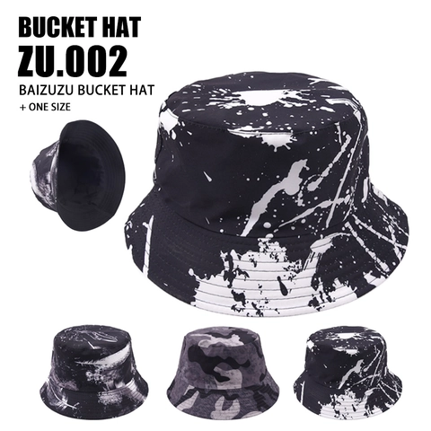 Bucket Hat Cotton Ink Wash Camouflage Print Outdoor Sun Protection Foldable Summer Travel Fisherman Cap Unisex