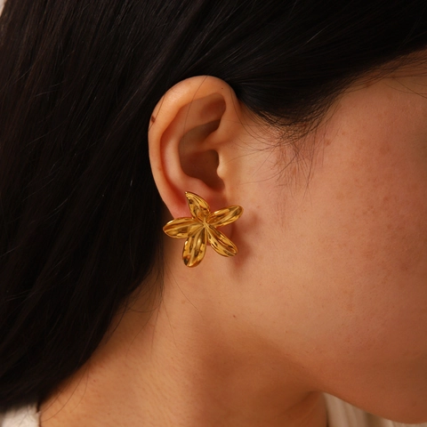 Orecchini a Bottone in Acciaio Inossidabile Placcato Oro 18K per Donna Stile Pastorale Trifoglio Girasole Gioielli Ipoallergenici