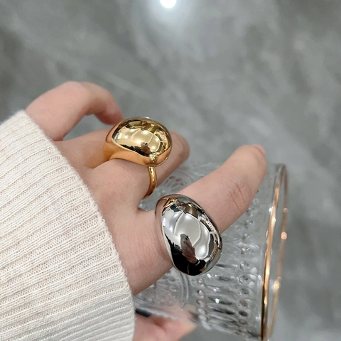 Klobiger Kupfer Tropfenring 18K Vergoldet Minimalistisch Übertrieben Flüssiges Metall Verstellbarer Ring Damen Party Schmuck