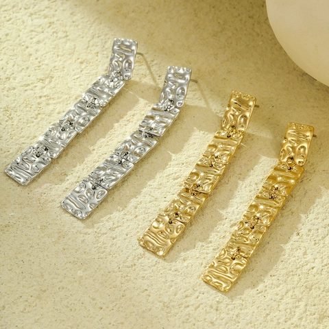 Vintage Stainless Steel 18K Gold Plated Square Hammered Long Tassel Drop Earrings For Women High End Exaggerated Statement Earrings