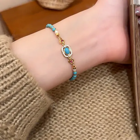 Vintage Böhmisches Türkis Künstliche Perlenarmband Mit Imitationsperlen Und Herz Zirkon Akzenten Retro Mode Schmuck Für Damen