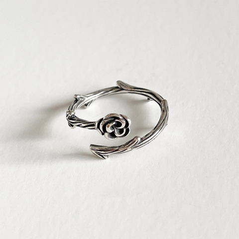 Rose Dornen Ranke Offener Ring 925 Sterling Silber Vintage Verstellbar Zweig Band Schmuck Für Damen