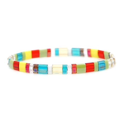 Braccialetto Perline Miyuki Tila Fatto A Mano Bohémien Arcobaleno Vetro Geometrico Elastico Gioielli Per Donna Chic