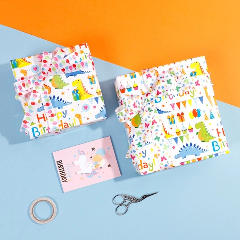 Cartoon Dinosaurier Geschenkpapier Gestrichenes Papier Happy Birthday Druck Buntes Kinder Party Feier Dekor