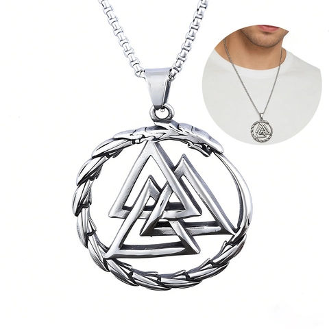 Valknut Pendant Necklace Stainless Steel Viking Norse Mythology Dragon Retro Vintage Jewelry For Men