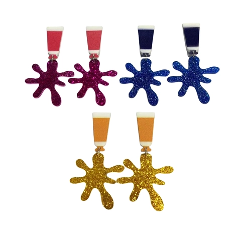 Kreative Farbtube Spritzer Hängeohrringe Glitzer Acryl Künstlerischer Schmuck Ausgefallener Back To School Stil
