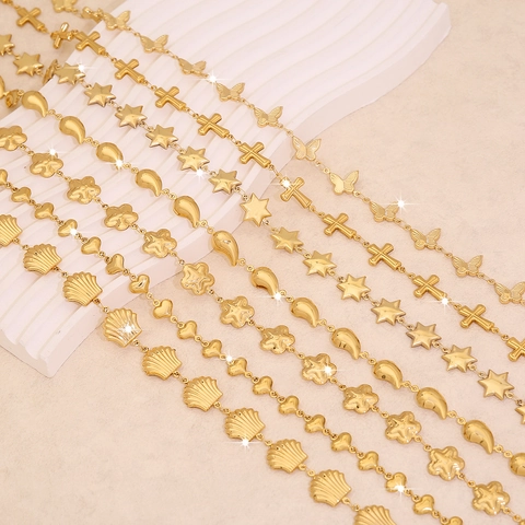Collana In Acciaio Inossidabile Placcata Oro Cuore Stella Fiore Farfalla Croce Conchiglia Goccia Ciondoli Gioielli Per Donne