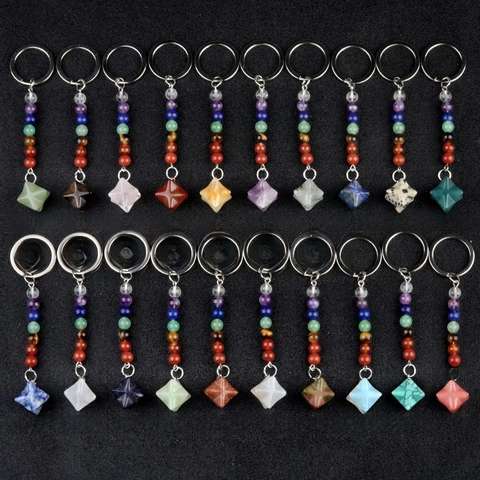 Pietra Naturale 7 Chakra Cristallo Curativo Portachiavi Stella Merkaba Ciondolo Gemma Gioielli Per Borsa Chiavi Auto Accessori Unisex
