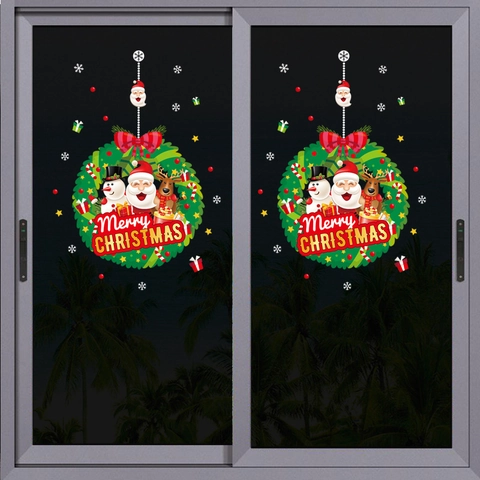 Feliz Navidad Papá Noel Muñeco de Nieve Corona Pegatinas de Ventana PVC Impermeable DIY Vinilos de Pared para Puerta de Cristal Tienda