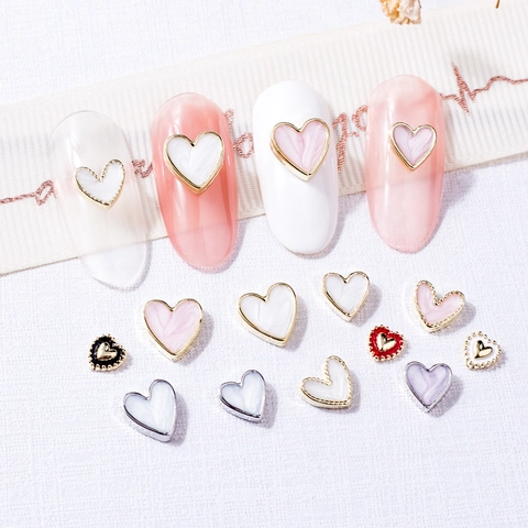 Dijes Para Uñas En Forma De Corazón Aleación Borde Metálico Decoraciones De Esmalte Para Manicura DIY