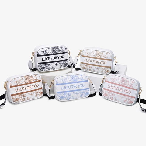 Women Floral Print Crossbody Camera Bag PU Leather Vintage Toile De Jouy Style Shoulder Purse Wide Strap