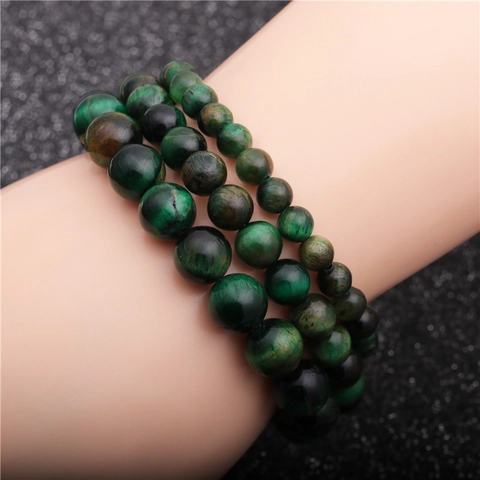 Pulsera De Cuentas De Piedra Ojo De Tigre Verde Efecto Ojo De Gato Natural Elástica Yoga Sanación Joyería Unisex