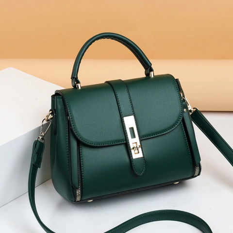 Women Retro PU Leather Shoulder Bag With Top Handle Adjustable Strap Gold Lock Fashion Crossbody Handbag For Daily Commute