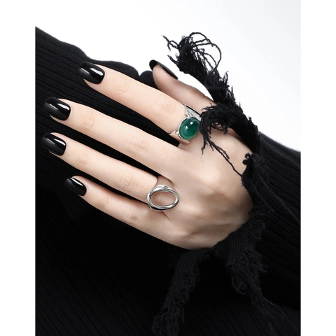 925 Sterling Silver Wide Band Ring Inlaid Oval Chalcedony Agate Open Adjustable Elegant Jewelry For Women