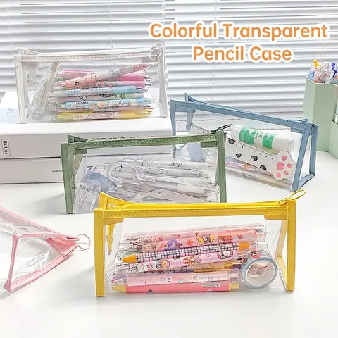 Transparent PVC Pencil Case Large Capacity Waterproof Stationery Pouch Desktop Storage Makeup Bag For Students INS Style